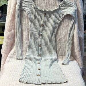 Chic Button-Down Ribbed Mini Dress in Light Gray